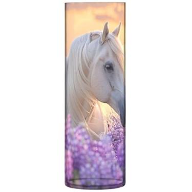 Imagem de Vaso cilíndrico vaso de flores palomino cavalo lavanda campo alto vaso de flores plástico impressão personalizada decoração de casa sala de estar, 30 cm x 9,9 cm