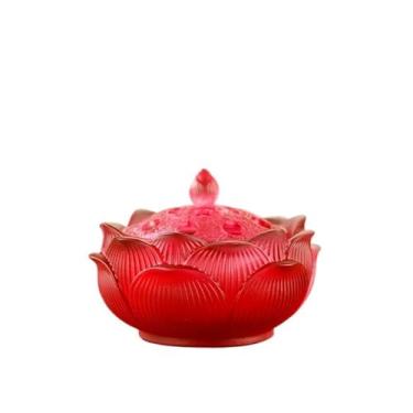 Imagem de porta-vara de incenso Queimador de incenso lótus esmaltado para cone e bobina para ioga no escritório em casa(Red)