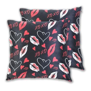 Imagem de Joitme Conjunto de 2 capas de almofadas de batom preto vermelho legal com 2 fronhas grandes para sofá aconchegante decoração de sala de estar, 50 x 50 cm, 2 peças