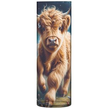 Imagem de Vasos e vasos de flores florais de vaca Highland fofos de plástico e vasos de flores cilíndricos para centros de mesa, decoração de sala de impressão, estética, 30 cm x 9,9 cm