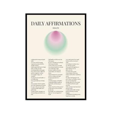 Imagem de Impressão de pôster de arte de parede com citações diárias de afirmação positiva gradiente aura pintura estética impressões sala de estar decoração de casa (SKU3,20,3 x 30,5 cm = (20 x 30 cm), moldura