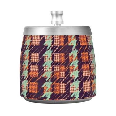 Imagem de Cinzeiro xadrez retrô Houndstooth para erva daninha, cinzeiro de aço inoxidável com tampa, bandeja de cinzeiro para homens