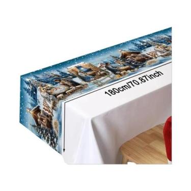 Imagem de Caminho De Mesa De Natal Azul Com Boneco De Neve, Decoração De Inverno