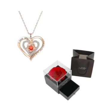 Imagem de Colar Com Pingente De Zircônia Vermelha Em Caixa De Presente Flor Rosa