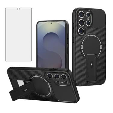 Imagem de Asuwish Capa de celular para Samsung Galaxy S24 Ultra 5G Capa magnética de fibra de carbono com protetor de tela de vidro temperado e suporte acessórios para celular S24Ultra 24S S 24 24Ultra feminino