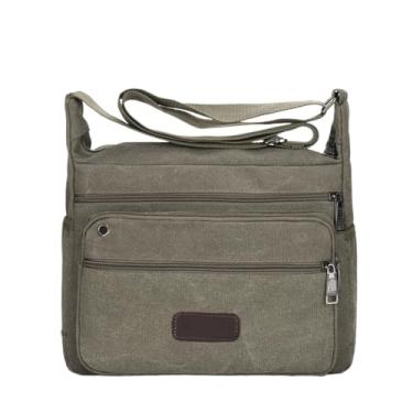 Imagem de Bolsa masculina de lona Business Postman - Mochila casual de grande capacidade e bolsa de ombro transversal para uso diário, Verde militar, One Size