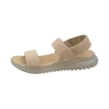 Imagem de Sandália feminina fashion casual primavera e verão confortável respirável malha elástica com sola grossa de um pé, Caqui, 35