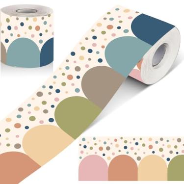 Imagem de Whaline Bordas de quadro de avisos de sala de aula de 10 metros colorido Boho Dot semicírculo cortado com borda enrolada para decoração de parede de quadro-negro