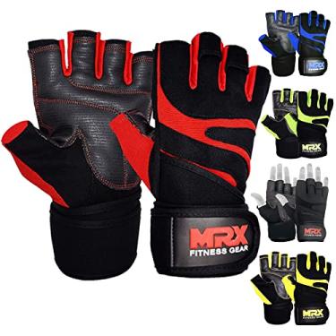 Imagem de Luvas de musculação MRX BOXING & FITNESS com suporte de pulso integrado para musculação de meio dedo, Black Red, Large