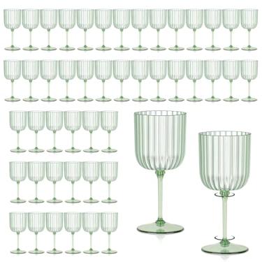 Imagem de 48 peças de taças de vinho com nervuras de plástico 325 ml Taça de vinho removível verde inquebrável vintage ondulado copos de água para coquetéis, festas, casamentos, piscina, ao ar livre