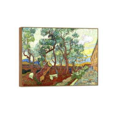 Imagem de BMZFYBS Vincent van Gogh Famosa pintura em tela de arte de parede pronta para pendurar. Jardim em Saint-Remy. Imagem em moldura de madeira para decoração de sala de estar 90 x 117 cm 35 x 46 pol