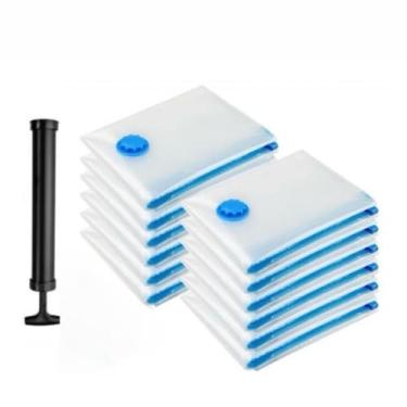 Imagem de Kit 10 Sacos a Vácuo Organizadores com Bomba Manual ou Elétrica para Roupas, Mala de Viagem e Guarda-Roupa(10 sacos + Bomba Manual)
