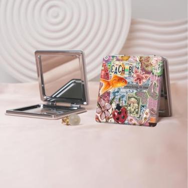 Imagem de Espelho de maquiagem portátil Y2K Millennium, mini espelho de maquiagem portátil dobrável, espelho de contorno quadrado compacto de dupla face, adequado para todos em várias ocasiões