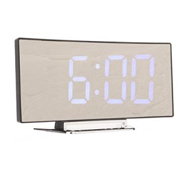 Imagem de Cryfokt Despertador Digital de Espelho Curvo Led Com Display de Temperatura para Decoração do Quarto, Grande Relógio de Tela Led para Casa Design Elegante (Luz Azul)