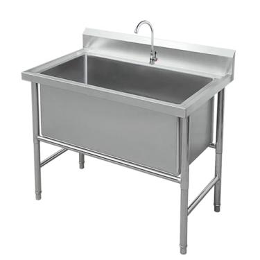 Imagem de Pia utilitária, pia de cozinha de aço inoxidável, pia de cozinha de tigela única independente, pia industrial independente, pia comercial de 1 compartimento, para lavanderia, banheiro, fazenda