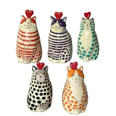 Imagem de Coleção de vasos de gatos pintados à mão, decorações de gatos fofos, animais, uma peça única feita à mão, vaso para flores para gatos, perfeito para amantes de gatos (A+B+C+D+E)