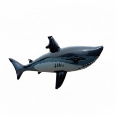 Imagem de Tubarão Inflável Flutuante para Piscina, Brinquedo Aquático, Cinza e Preto, Material PVC, Design Realista, Resistente à Água e Raios UV, 1 Unidade