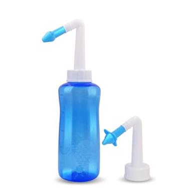 Imagem de Lavador Higienizador Nasal Caseiro com 2 Bicos, Adulto e Infantil, 300ml, Azul, Plástico, com Válvula de Controle de Pressão