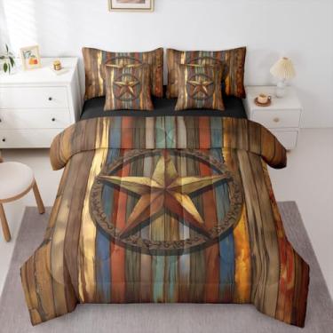 Imagem de Feelyou Jogo de edredom com estampa de estrela do oeste do Texas, Queen, casa de fazenda, rústico, caubói, tribal, para crianças, meninos, meninas, decoração de quarto, microfibra leve e macia