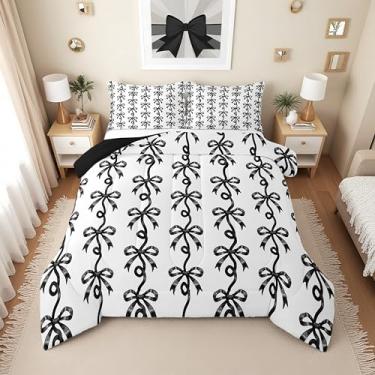 Imagem de Erosebridal Conjunto de cama infantil de gravata borboleta preta | Conjunto de edredom com laço de fita para meninas, crianças e mulheres, colcha de nó de princesa feminina, decoração de quarto com