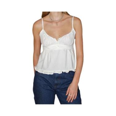 Imagem de Camisola Casual De Verão Feminina Y2K Com Decote Em V E Babados, Estil