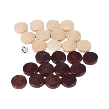 Imagem de 30 peças de damas redondas de madeira para gamão acessórios de jogo de