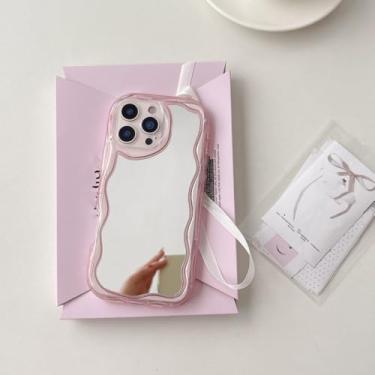 Imagem de Capa de luxo com borda ondulada espelhada para iPhone 16, 15, 14 Pro Max, 16 Plus, 11, 12 e 13. Cores vibrantes e sofisticadas, à prova de choque, ultrafina em TPU (para iPhone 16/Rosa).