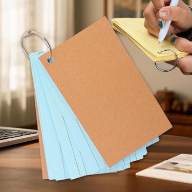 Imagem de 1 fichário de 50 folhas, linha horizontal, livro de notas de folha solta, cartões pequenos de revisão, para blocos de notas de escritório, 12,7 x 7,8 cm (azul)