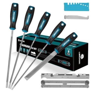 Imagem de LIBRATON Lixa de motosserra, 4,0, 4,8, 5,5 mm (5/32", 3/16", 7/32") motosserras afiar, motosserra de lima redonda, lima plana de 6 polegadas, medidor de profundidade, guia de afiação, limpador de