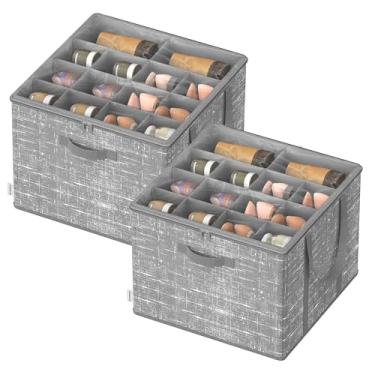 Imagem de SONGMICS Conjunto de 2 organizadores de sapatos para armário, cabe 16 pares cada, caixas de armazenamento de sapatos, recipientes de tecido com alças e capa transparente, para quarto, entrada, armário