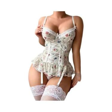 Imagem de Conjunto De Lingerie Sexy Feminina Com Sutiã Transparente De Renda E C