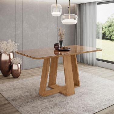 Imagem de Mesa De Jantar Lins 160 Cm Ambiente Canto Arredondado Com Vidro Nature - Henn