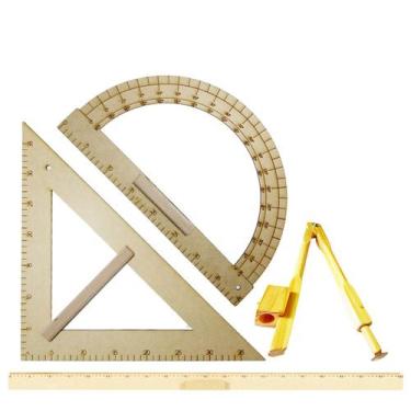 Imagem de Kit Geométrico do Professor Mdf Com Régua 1 Metro + Compasso Quadro Br