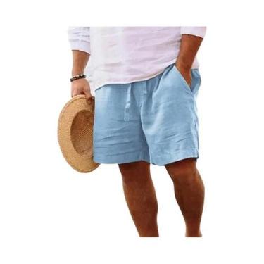 Imagem de Bermudas De Linho Masculinas Para O Verão Com Bolso, Calças De Fitness