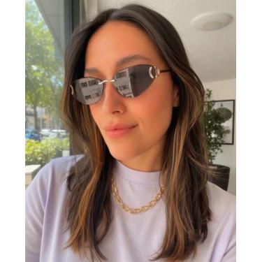 Imagem de Óculos de sol Lente triangulo dourado moda armação blogueira Cor: Pret