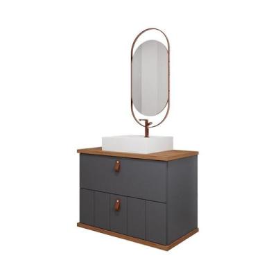 Imagem de Gabinete de Banheiro Milano 80 com Espelho Lumini Titanium/Freijo - MG