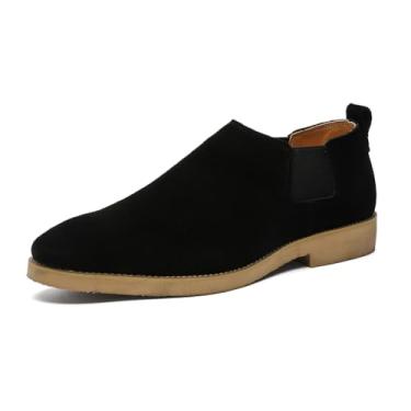 Imagem de Chelsea Botas masculinas elegantes de couro de camurça – Sapatos sociais sem cadarço para negócios, casual, trabalho, festas e uso diário, Preto, 41