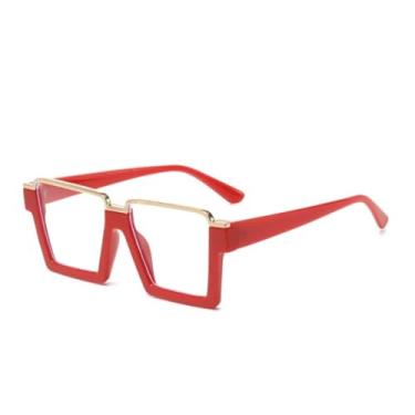 Imagem de HCHES Óculos de Sol Vintage de Armação Grande Feminino Luxo Masculino Punk Oversized Degradê (Vermelho)