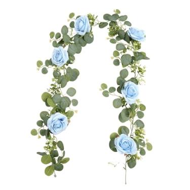 Imagem de oshhni Guirlanda de flores artificiais, decoração versátil para casamentos, trepadeira floral, trepadeira de rosas artificiais para centros de mesa de festas, Azul