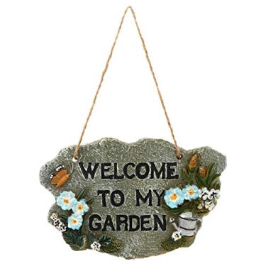 Imagem de Placa de boas-vindas do jardim Bem-vindo ao meu jardim Placa de resina Novidade Shabby Chic Galpão de jardim Placa suspensa Placa de casa de verão Pendurada na parede Arte Decoração de porta Presente