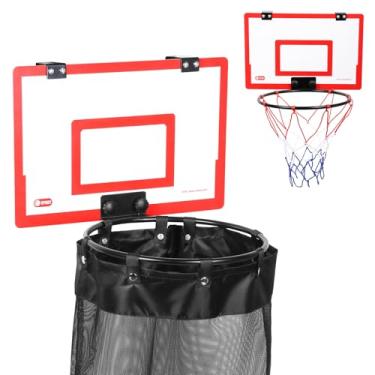 Imagem de Cesta de basquete sobre a porta, cesto de roupa suja de basquete de madeira com zíper, bolsa organizadora de malha criativa 2 em 1, economizando espaço de armazenamento e organização (vermelho)