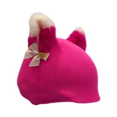 Imagem de menolana Capa para capacete de esqui, acessório de inverno macio, fofo e quente, decorativo para capacete de esqui, gorro de tricô para skate e esqui, Orelha Vermelha Rosa