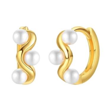 Imagem de Brincos De Pérola Clássicos Em Ouro 925 Para Mulheres, Elegantes Para 