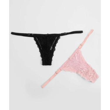 Imagem de Kit 2 Calcinhas String Fio Dental Renda Marisa Rosa-45018, Rosa, Preto