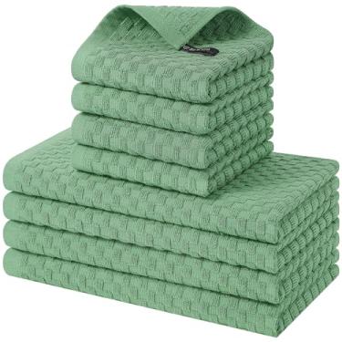 Imagem de Homaxy Conjunto de toalhas de cozinha e panos de prato 100% algodão, 30 x 30 x 63 cm, conjunto de 8 panos de prato felpudos a granel, toalha de mão super macia e absorvente com laço para pendurar