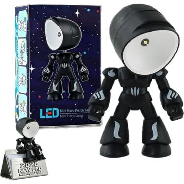 Imagem de Lonely Robot Cartoon Cute Robot Design Companion Table Light, LED sem fio, mini luz noturna para quarto, escritório, decoração de mesa. (preto)