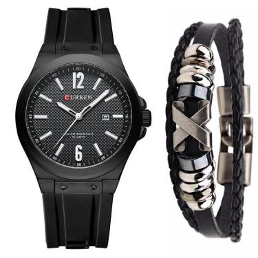 Imagem de Relógio Curren Casual Masculino Silicone + Pulseira Couro-Masculino