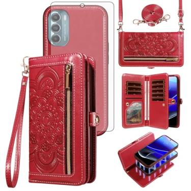 Imagem de Asuwish Capa de celular para Motorola Moto G Stylus 5G 2022 com zíper carteira celular com protetor de tela de vidro temperado alça transversal flor flip porta-cartão XT2215-1 XT2215-4 XT2215DL