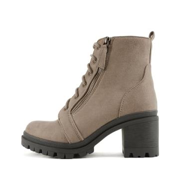 Imagem de Soda Indiana Bota feminina de couro sintético com cadarço e salto grosso, Camurça Taupe Imit, 34