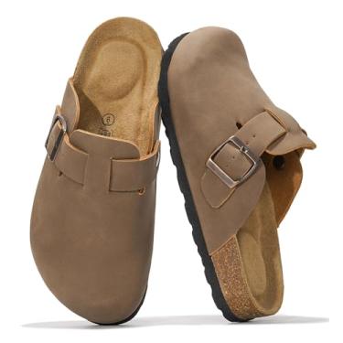 Imagem de Project Cloud Tamancos femininos de couro genuíno - Pantufas femininas com suporte de arco de espuma viscoelástica - Sandálias femininas modernas sem cadarço (Benton), Couro bronzeado, 34
